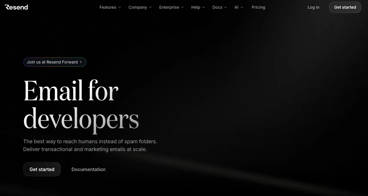 Resend's homepage screenshot