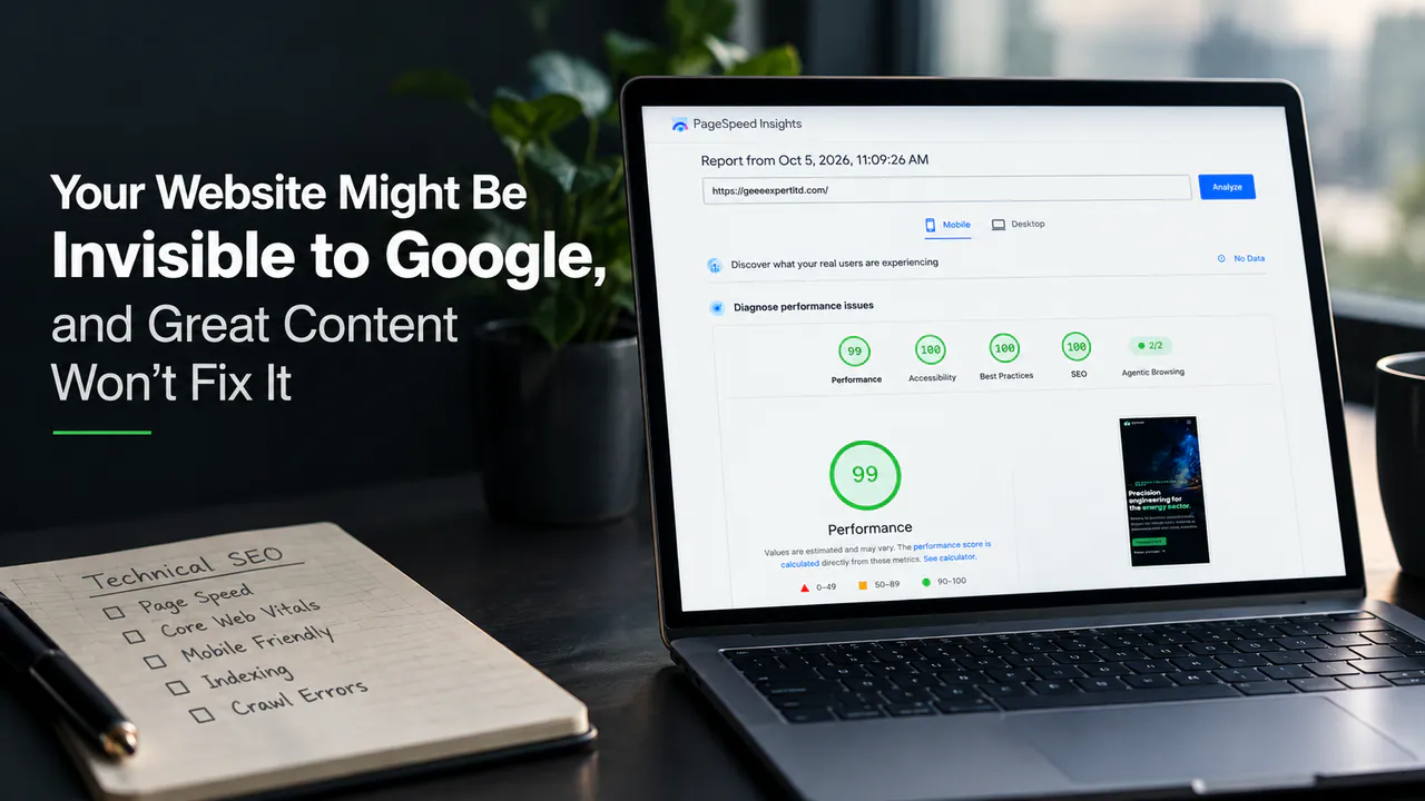 PageSpeed Insights results showing green scores for performance, accessibility, best practices and SEO
